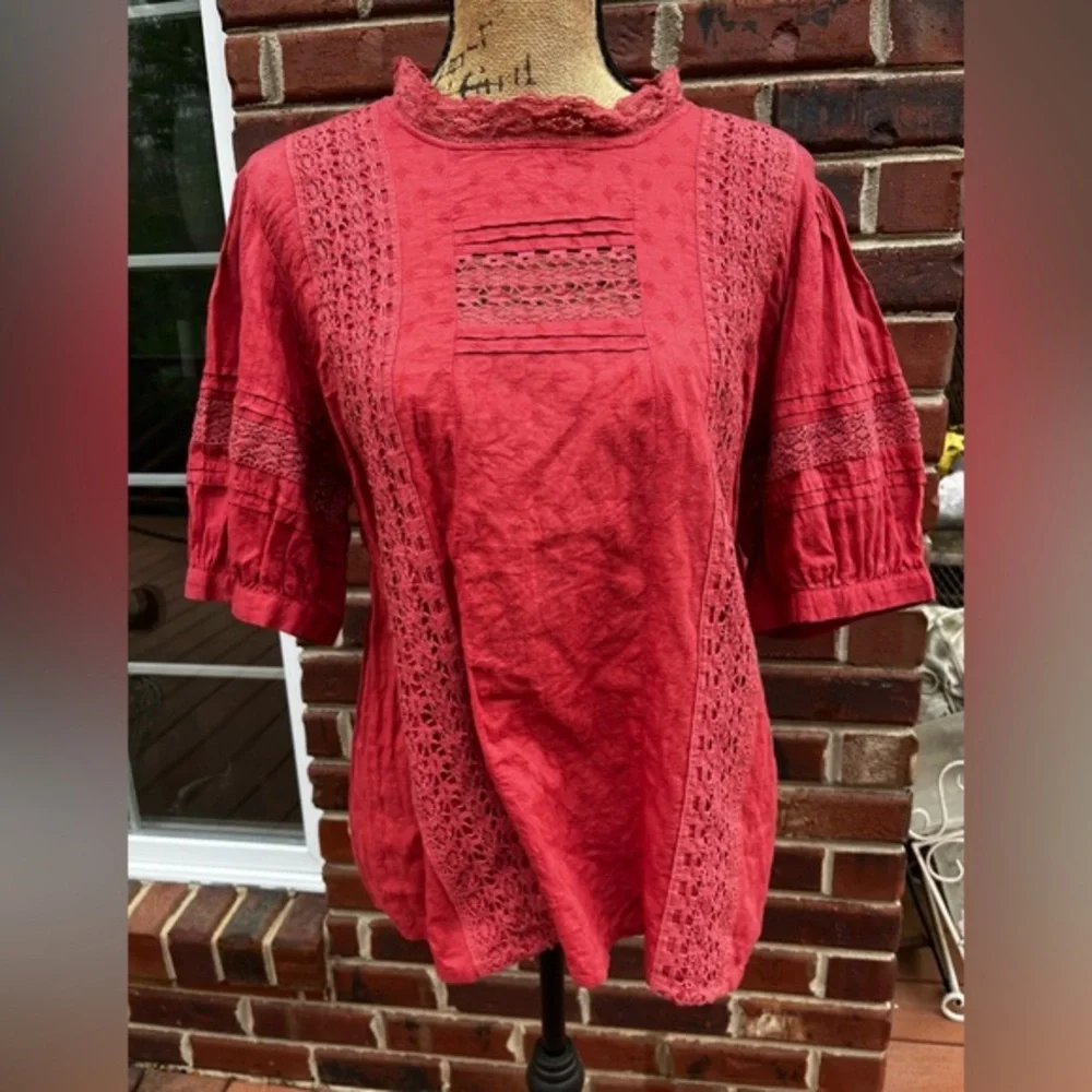 Women's Red Lace Detail Top - Picture 2 of 16